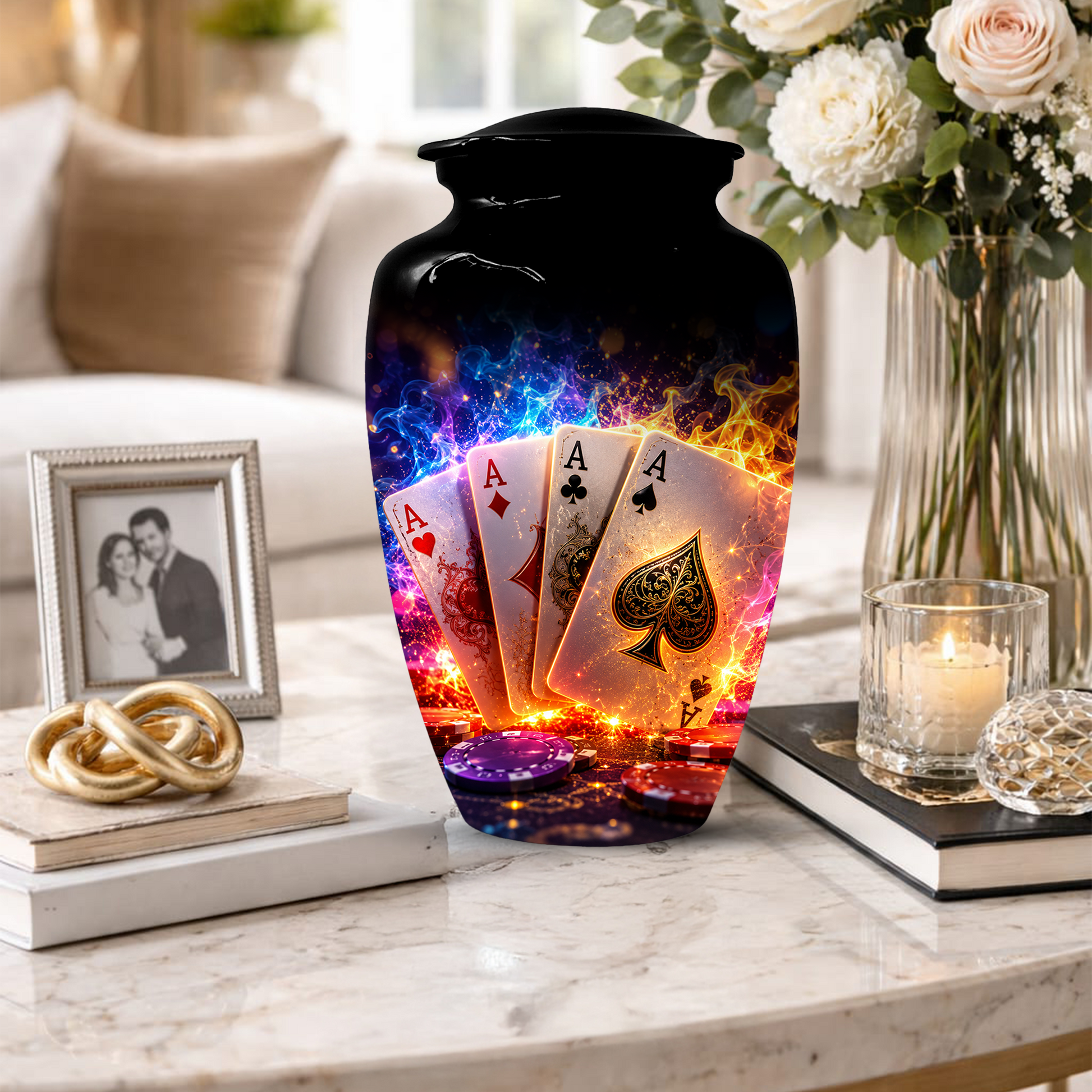 Poker Cremation Urn for Ashes - Personalized Casino Memorial for Dad
