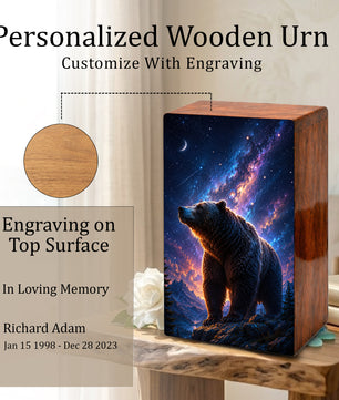 Bear Memorial Urn For Ashes Male - Cosmic Cremation Urns For Dad