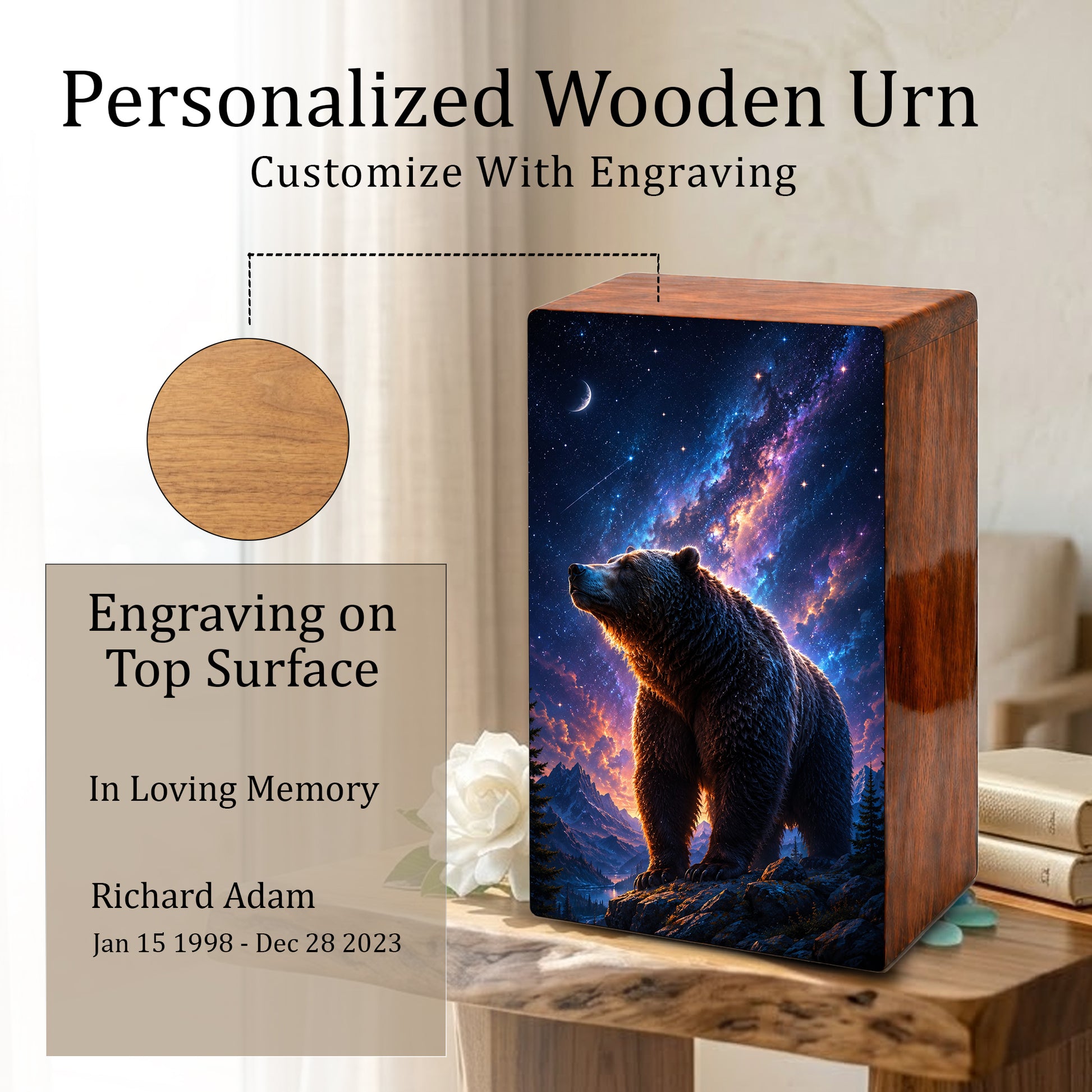 Bear Memorial Urn For Ashes Male - Cosmic Cremation Urns For Dad