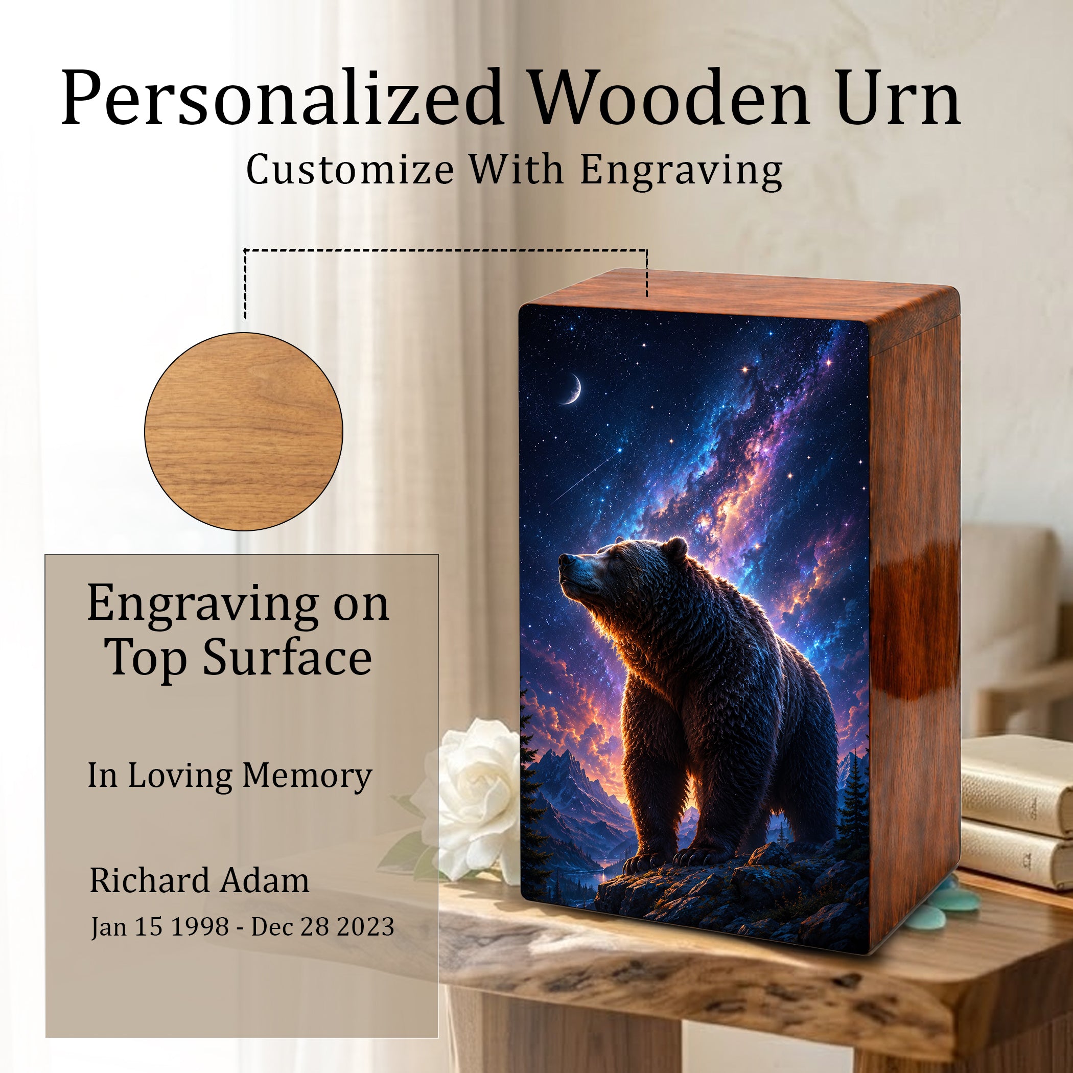Bear Memorial Urn For Ashes Male - Cosmic Cremation Urns For Dad