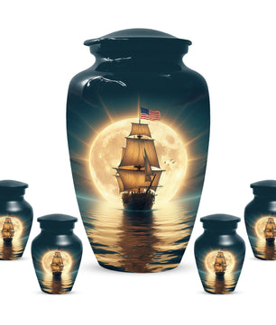 American Flag Sailing Ship Urn for Dad – Personalized Nautical Cremation Urns for Father