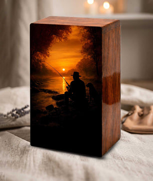 Gone Fishing Urn For Male Ashes - Fisherman Keepsake Urns Box For Dad