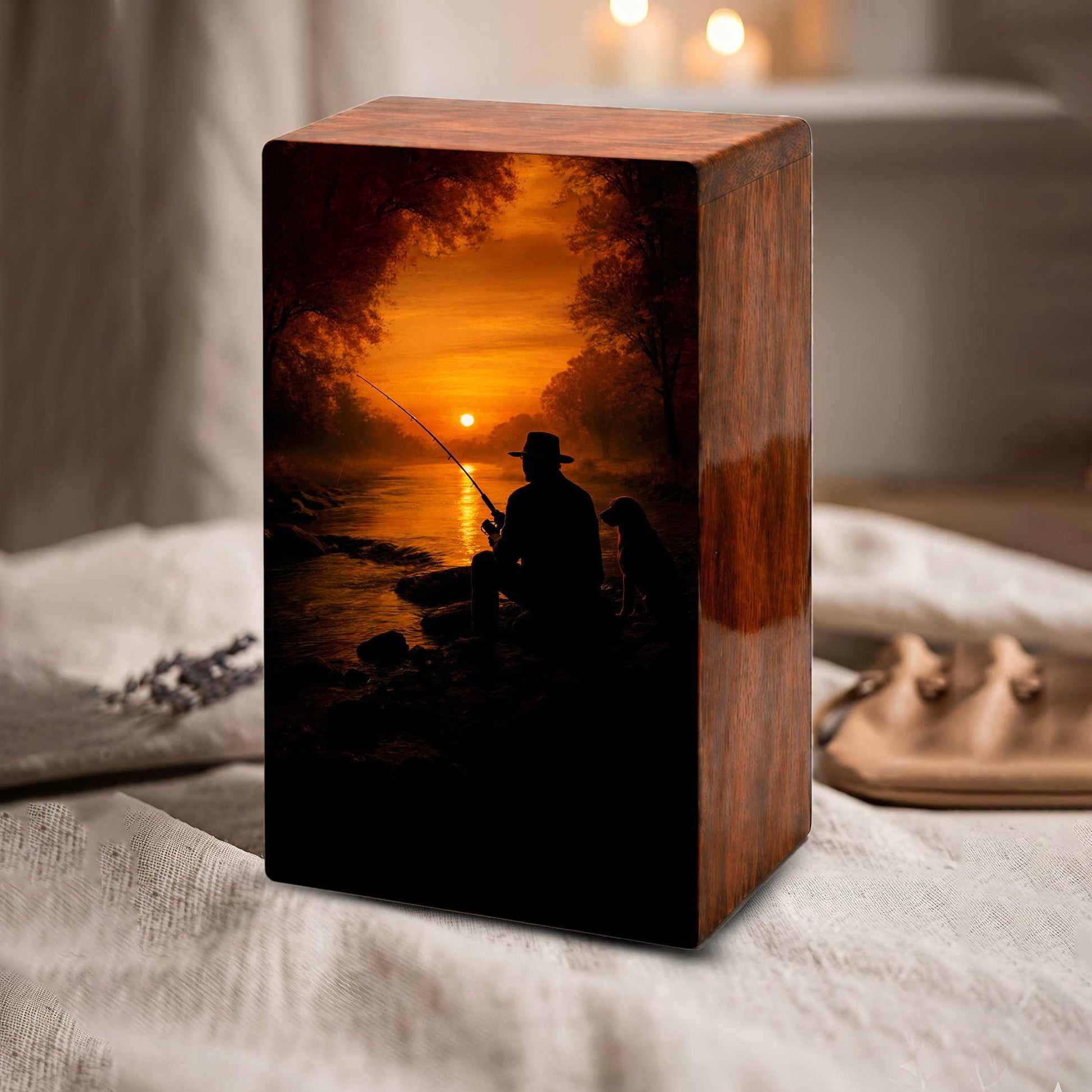 Gone Fishing Urn For Male Ashes - Fisherman Keepsake Urns Box For Dad