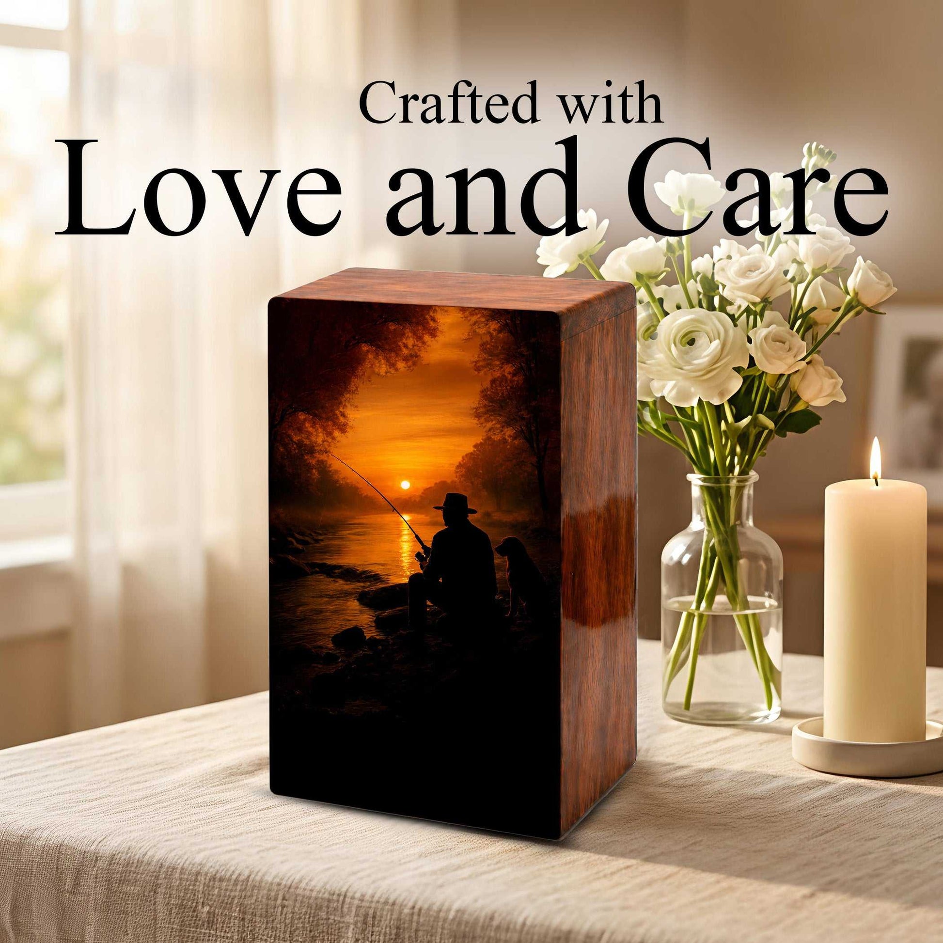 Gone Fishing Urn For Male Ashes - Fisherman Keepsake Urns Box For Dad