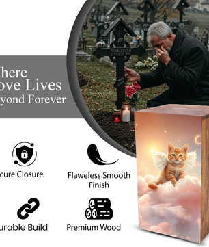 Orange Cat Urn For Ashes - Kitten Keepsake Urns Box For Pet Memorial
