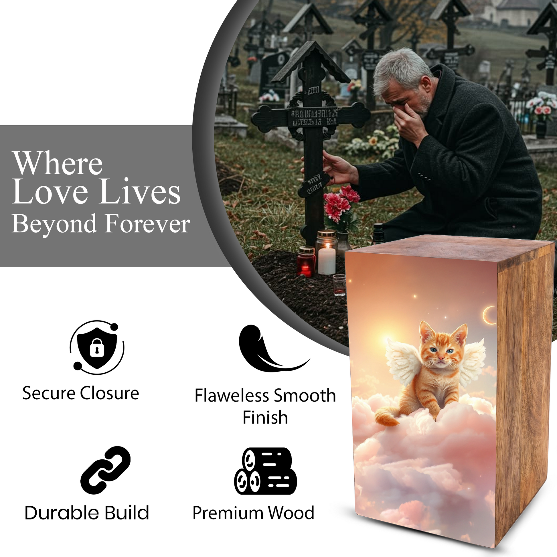 Orange Cat Urn For Ashes - Kitten Keepsake Urns Box For Pet Memorial