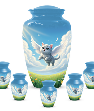 Personalized Angel Cat Urn for Ashes –  Metal Pet Memorial Urns for Cat Ash |  Rainbow Bridge Cat Loss Gift