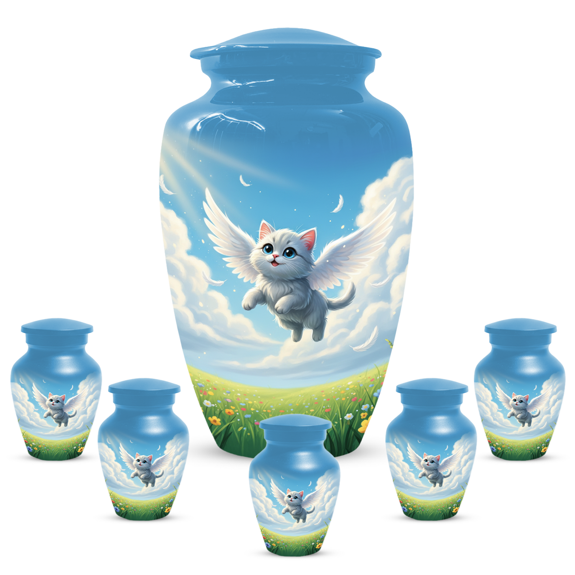 Personalized Angel Cat Urn for Ashes –  Metal Pet Memorial Urns for Cat Ash |  Rainbow Bridge Cat Loss Gift