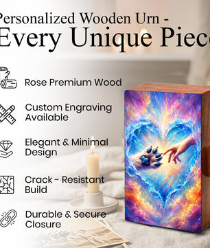 Wooden Pet Cremation Urn – Heartwarming Paw and Hand Memorial Tribute