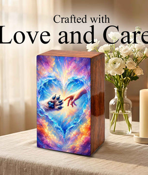 Wooden Pet Cremation Urn – Heartwarming Paw and Hand Memorial Tribute