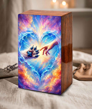 Wooden Pet Cremation Urn – Heartwarming Paw and Hand Memorial Tribute