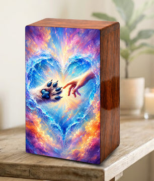 Wooden Pet Cremation Urn – Heartwarming Paw and Hand Memorial Tribute