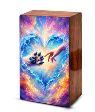 Wooden Pet Cremation Urn – Heartwarming Paw and Hand Memorial Tribute