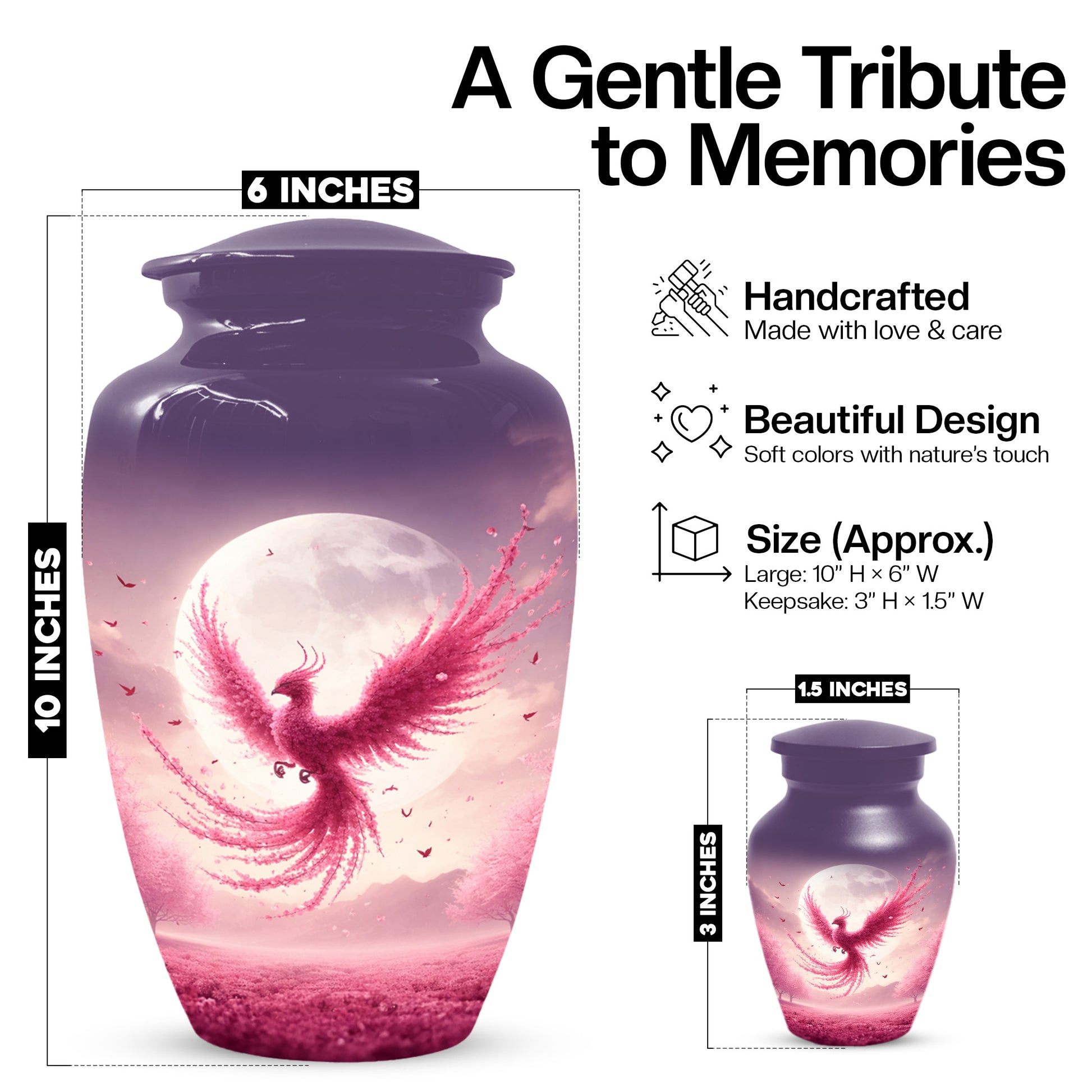 Pink Phoenix Urn for Mom – Phoenix Memorial Cremation Urns for Ashes