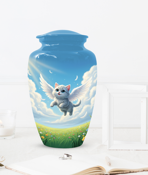 Personalized Angel Cat Urn for Ashes –  Metal Pet Memorial Urns for Cat Ash |  Rainbow Bridge Cat Loss Gift