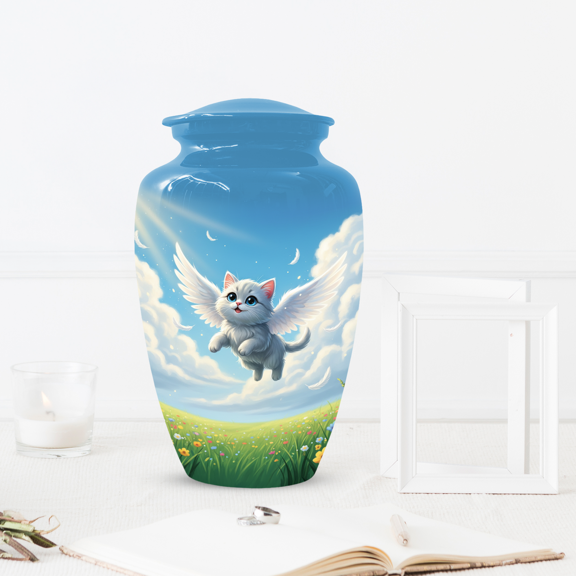 Personalized Angel Cat Urn for Ashes –  Metal Pet Memorial Urns for Cat Ash |  Rainbow Bridge Cat Loss Gift