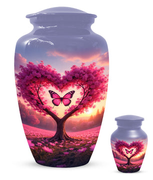 Pink Butterfly Urn for Mom – Heart Shaped Tree Memorial Cremation Urns for Ashes