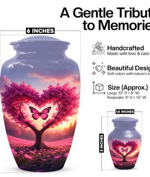 Pink Butterfly Urn for Mom – Heart Shaped Tree Memorial Cremation Urns for Ashes