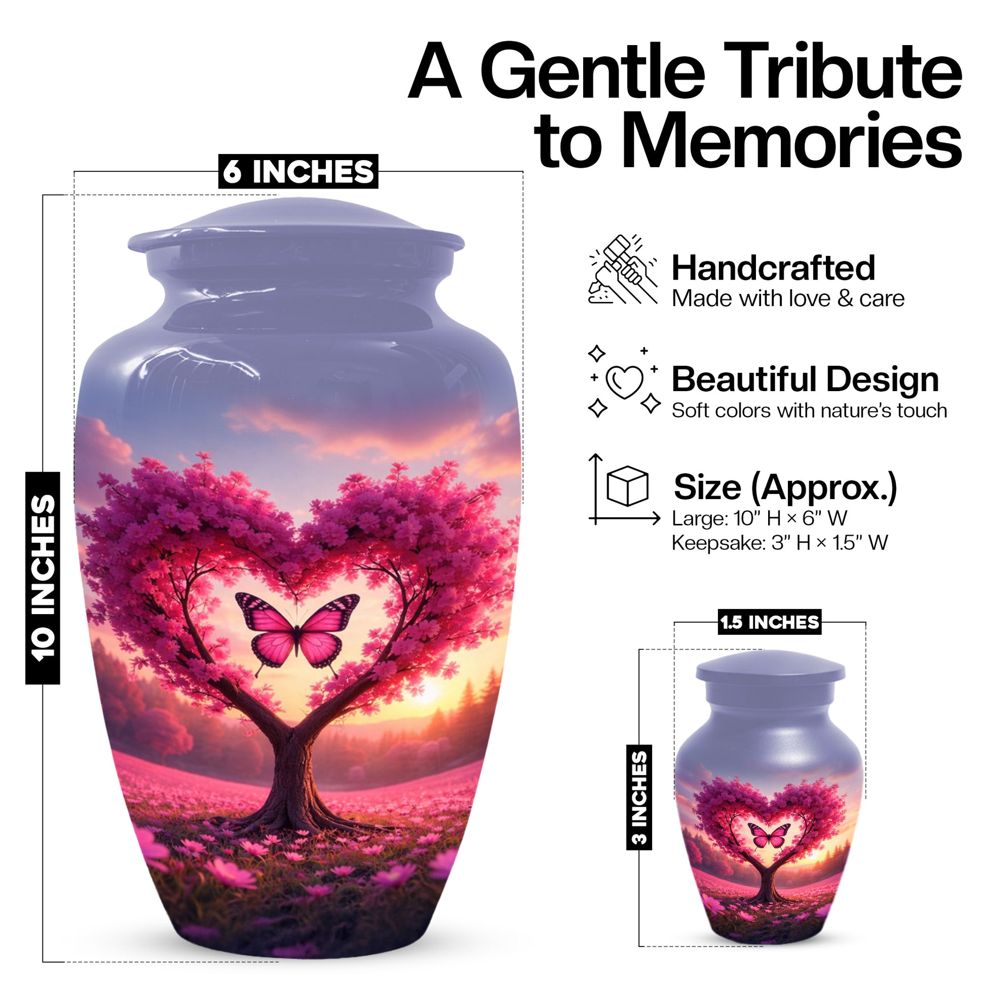 Pink Butterfly Urn for Mom – Heart Shaped Tree Memorial Cremation Urns for Ashes