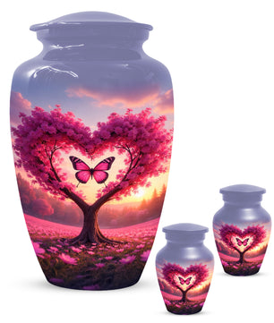 Pink Butterfly Urn for Mom – Heart Shaped Tree Memorial Cremation Urns for Ashes