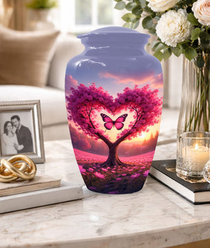 Pink Butterfly Urn for Mom – Heart Shaped Tree Memorial Cremation Urns for Ashes