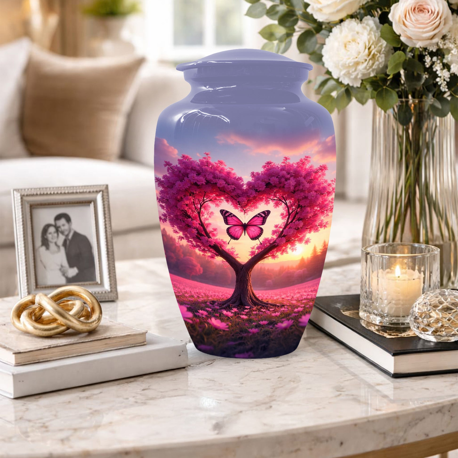 Pink Butterfly Urn for Mom – Heart Shaped Tree Memorial Cremation Urns for Ashes