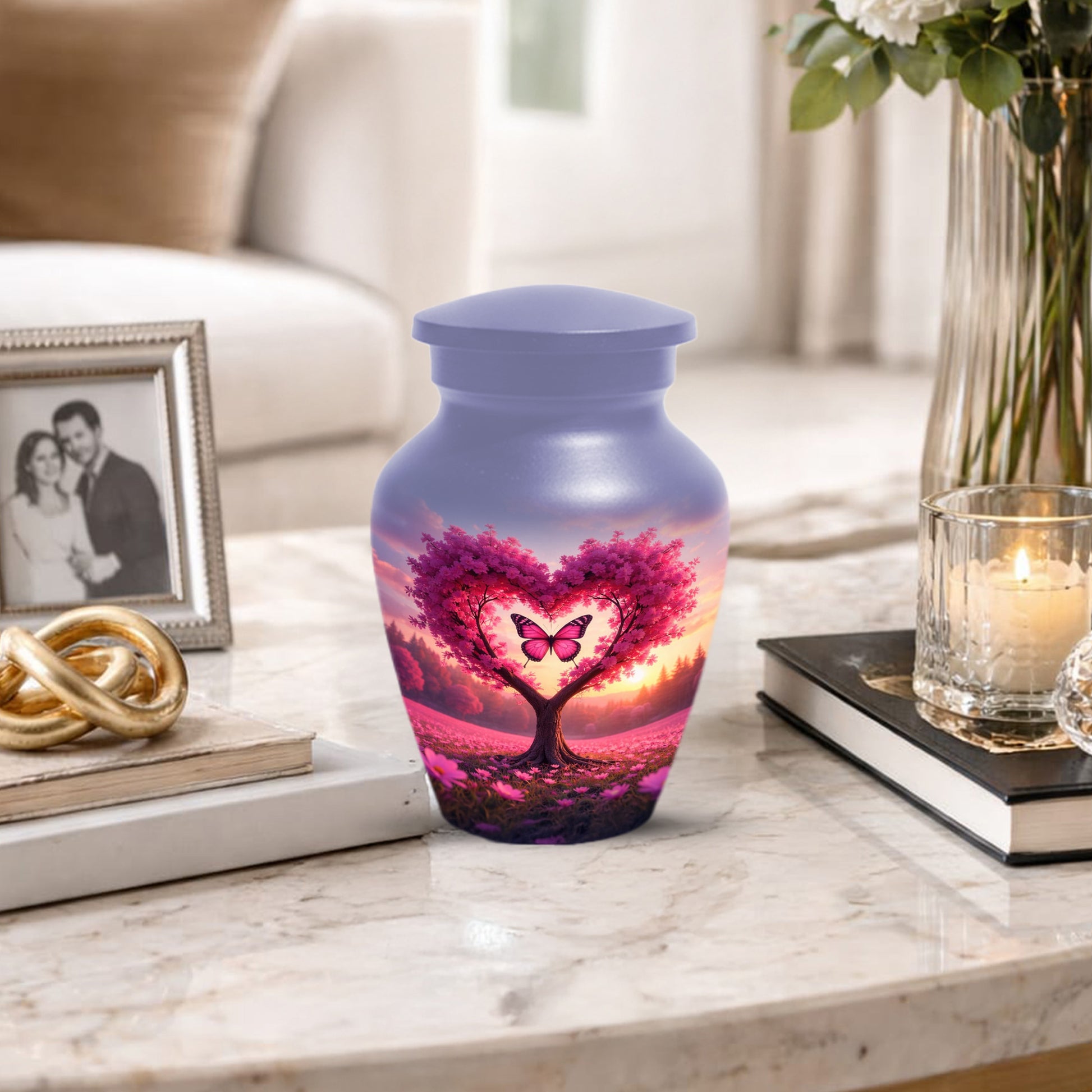 Pink Butterfly Urn for Mom – Heart Shaped Tree Memorial Cremation Urns for Ashes