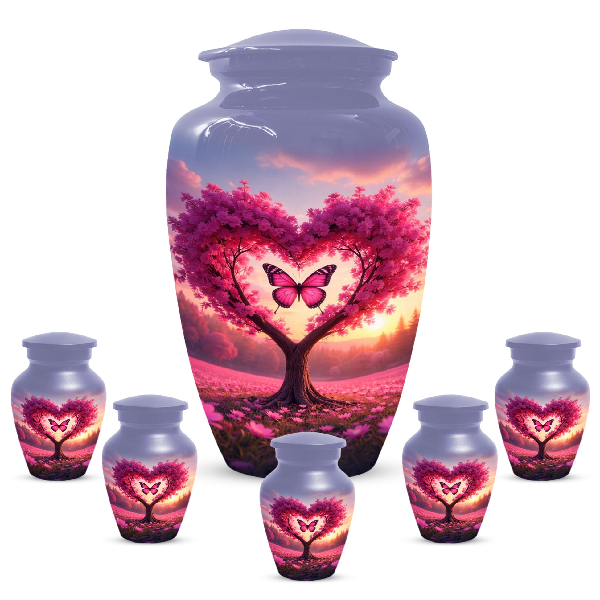 Pink Butterfly Urn for Mom – Heart Shaped Tree Memorial Cremation Urns for Ashes