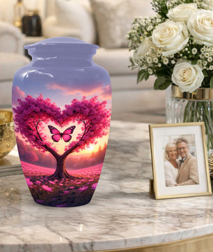 Pink Butterfly Urn for Mom – Heart Shaped Tree Memorial Cremation Urns for Ashes