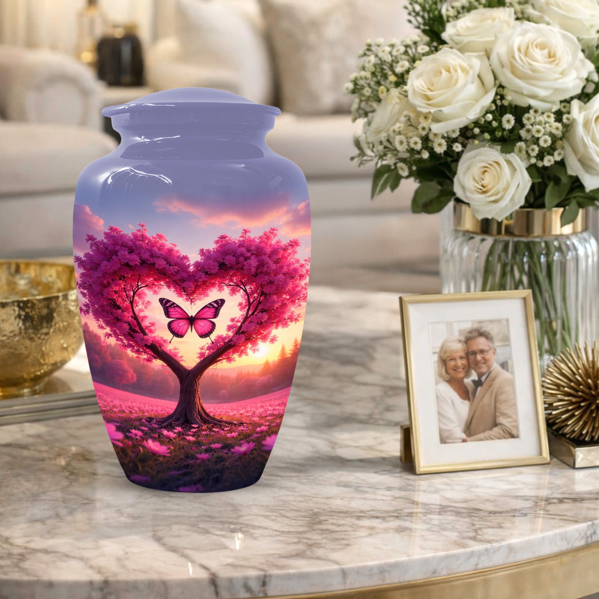 Pink Butterfly Urn for Mom – Heart Shaped Tree Memorial Cremation Urns for Ashes
