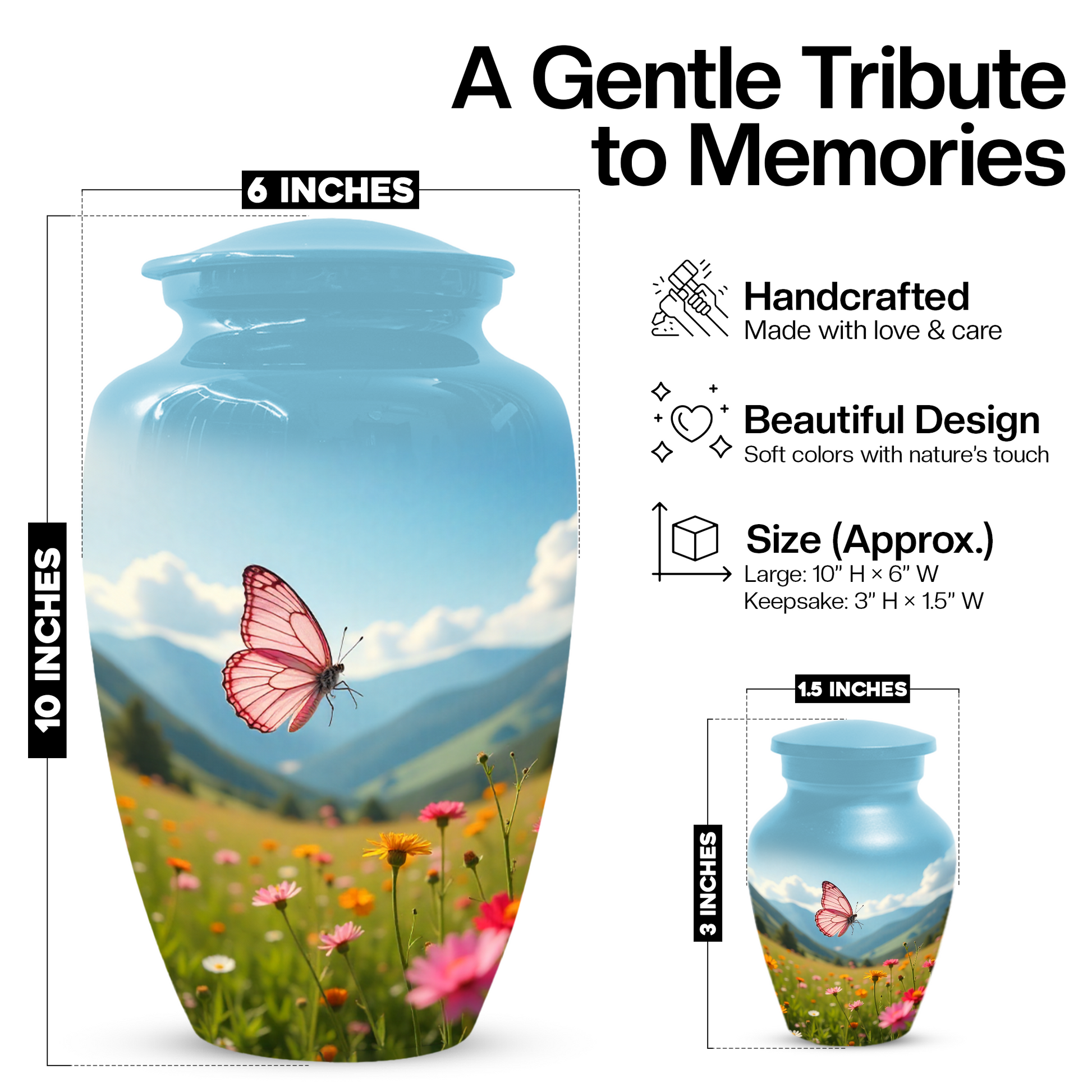 Personalized Pink Butterfly Urn for Mom – Custom Butterfly Cremation Urn for Ashes