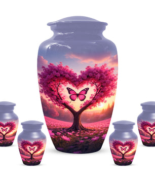 Pink Butterfly Urn for Mom – Heart Shaped Tree Memorial Cremation Urns for Ashes
