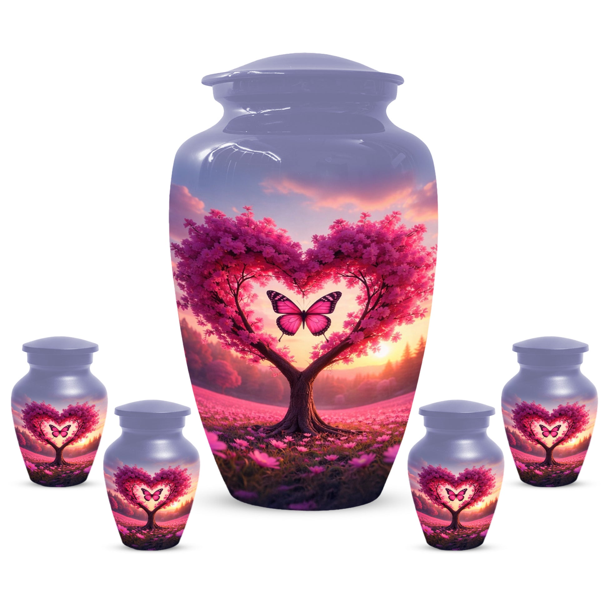 Pink Butterfly Urn for Mom – Heart Shaped Tree Memorial Cremation Urns for Ashes