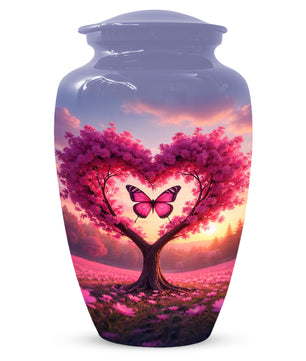 Pink Butterfly Urn for Mom – Heart Shaped Tree Memorial Cremation Urns for Ashes