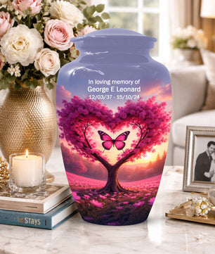 Pink Butterfly Urn for Mom – Heart Shaped Tree Memorial Cremation Urns for Ashes