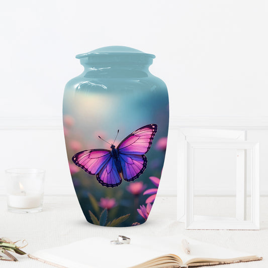 Purple Pink Butterfly Urn for Human Ashes | Elegant Purple Pink Butterfly Cremation Urn for Adult Ashes