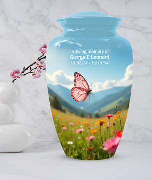 Personalized Pink Butterfly Urn for Mom – Custom Butterfly Cremation Urn for Ashes