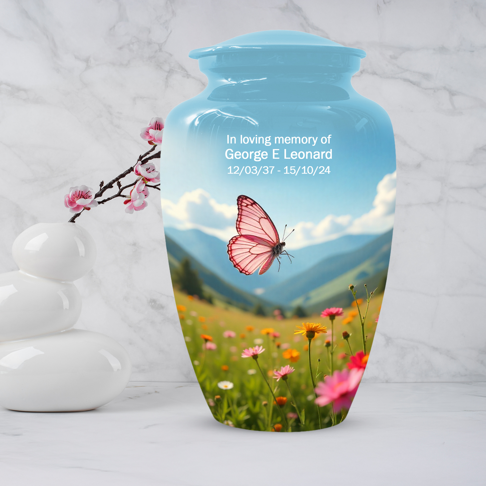 Personalized Pink Butterfly Urn for Mom – Custom Butterfly Cremation Urn for Ashes