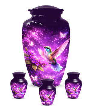Personalized Purple Hummingbird Urn for Mom – Custom Hummingbird Cremation Urn for Ashes, Butterfly Memorial Urn for Women,