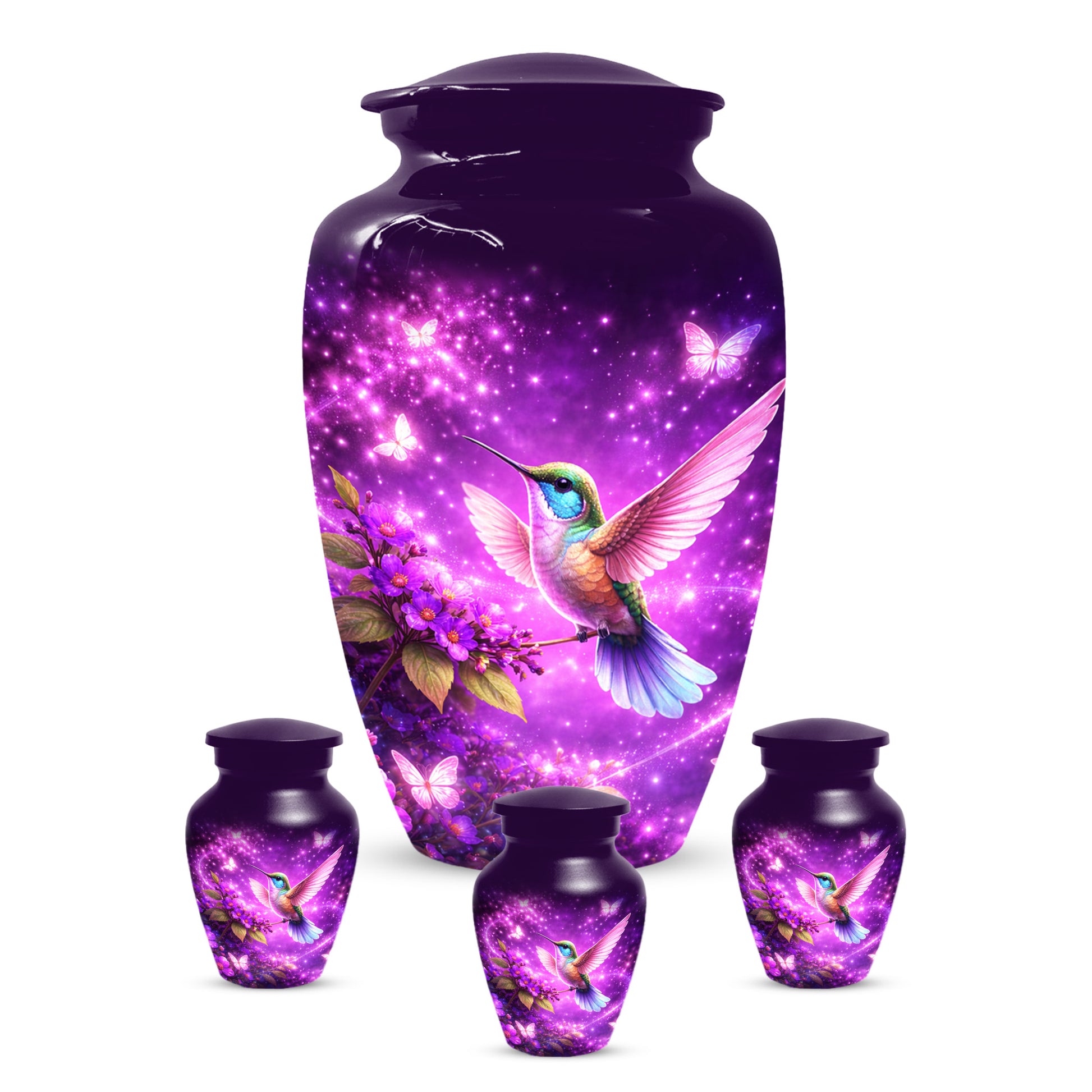Personalized Purple Hummingbird Urn for Mom – Custom Hummingbird Cremation Urn for Ashes, Butterfly Memorial Urn for Women,