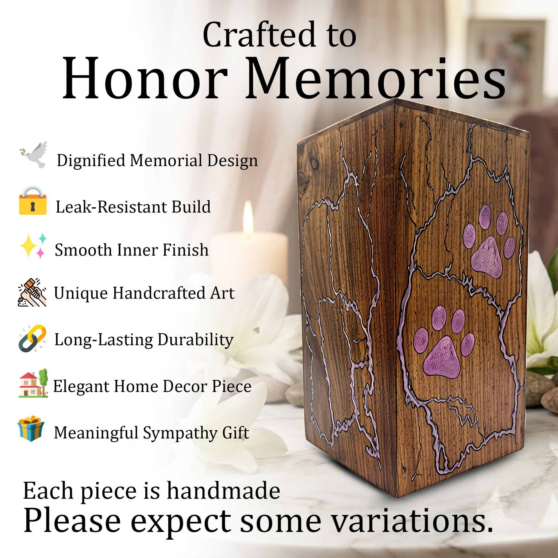 Wooden Pet Urn For Dog - Pink Cat Cremation Keepsake Urns Box