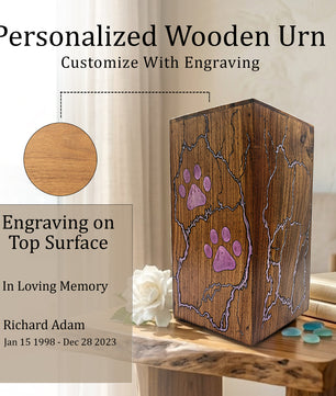 Wooden Pet Urn For Dog - Pink Cat Cremation Keepsake Urns Box