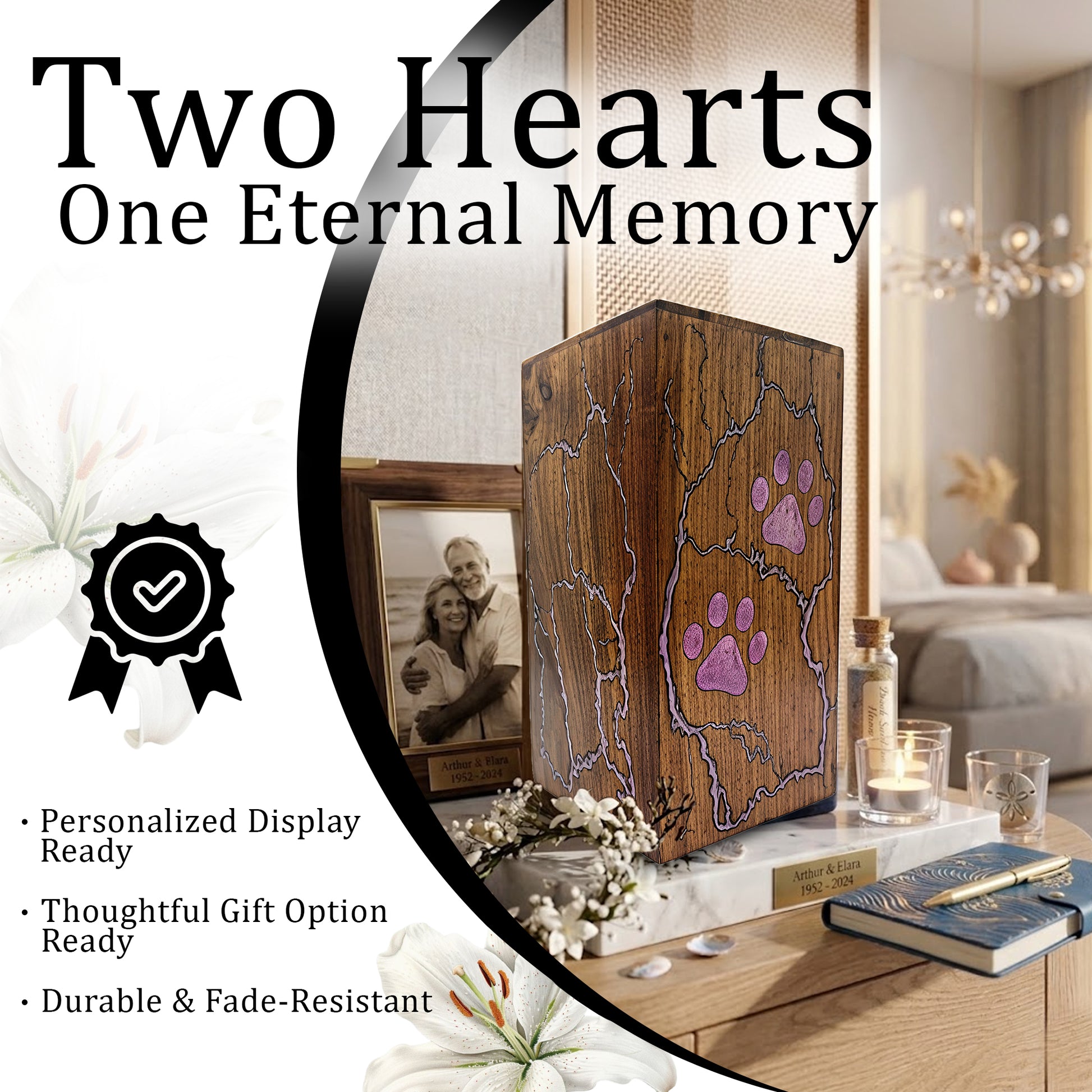 Wooden Pet Urn For Dog - Pink Cat Cremation Keepsake Urns Box