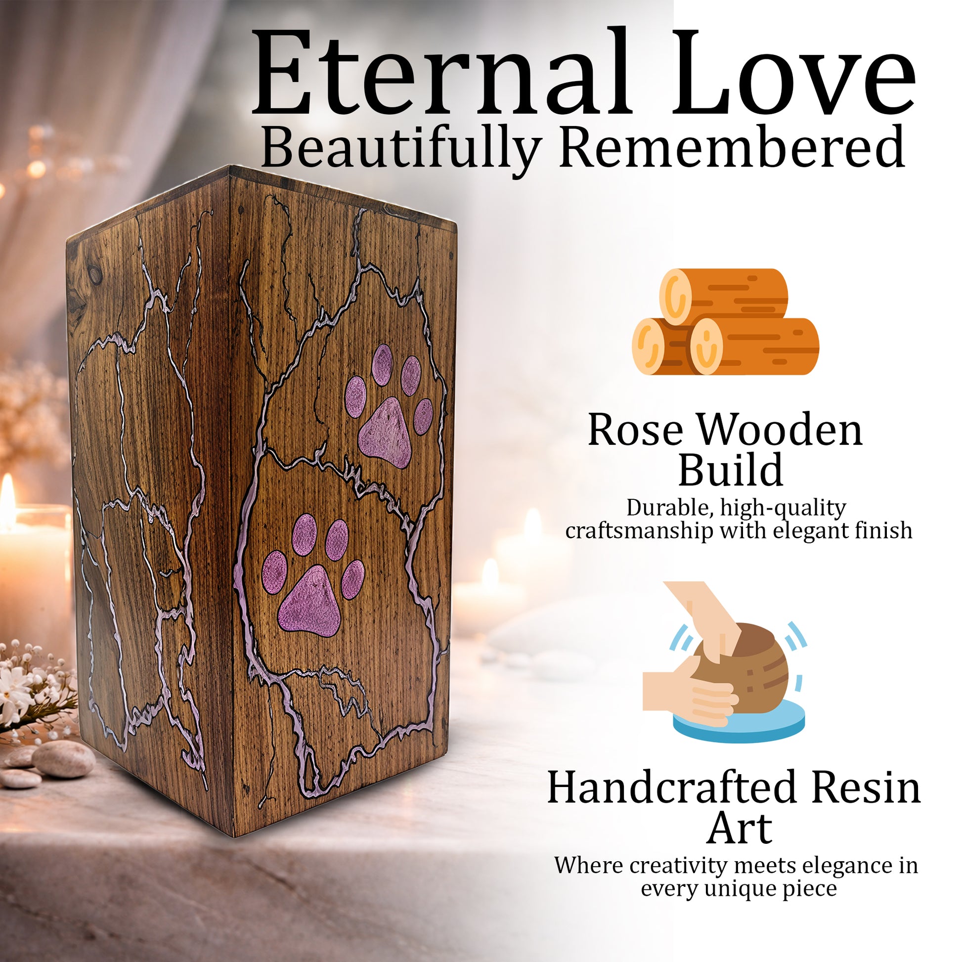 Wooden Pet Urn For Dog - Pink Cat Cremation Keepsake Urns Box