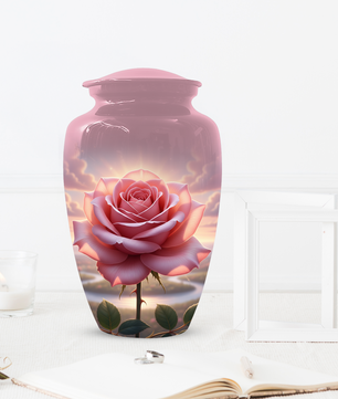 Pink Rose Memorial Urn | Custom Cremation Flower Urn for Human Ashes