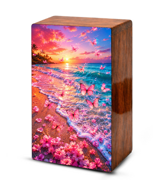 Pink Butterfly Urn For Human Ashes Women - Beach Scene Cremation Urns With Butterflies
