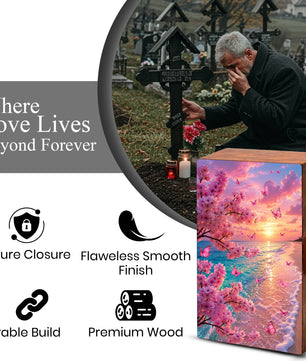 Pink Butterfly Urn For Ashes Women - Personalized Beach Scene Mini Cremation Urn