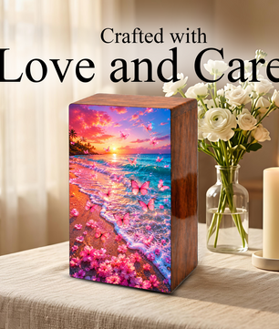 Pink Butterfly Urn For Human Ashes Women - Beach Scene Cremation Urns With Butterflies