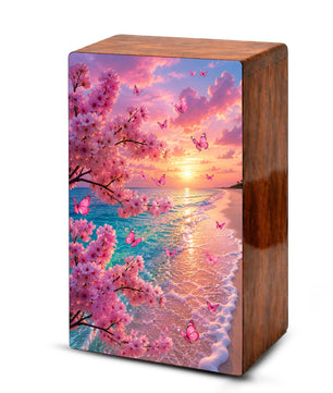 Pink Butterfly Urn For Ashes Women - Personalized Beach Scene Mini Cremation Urn