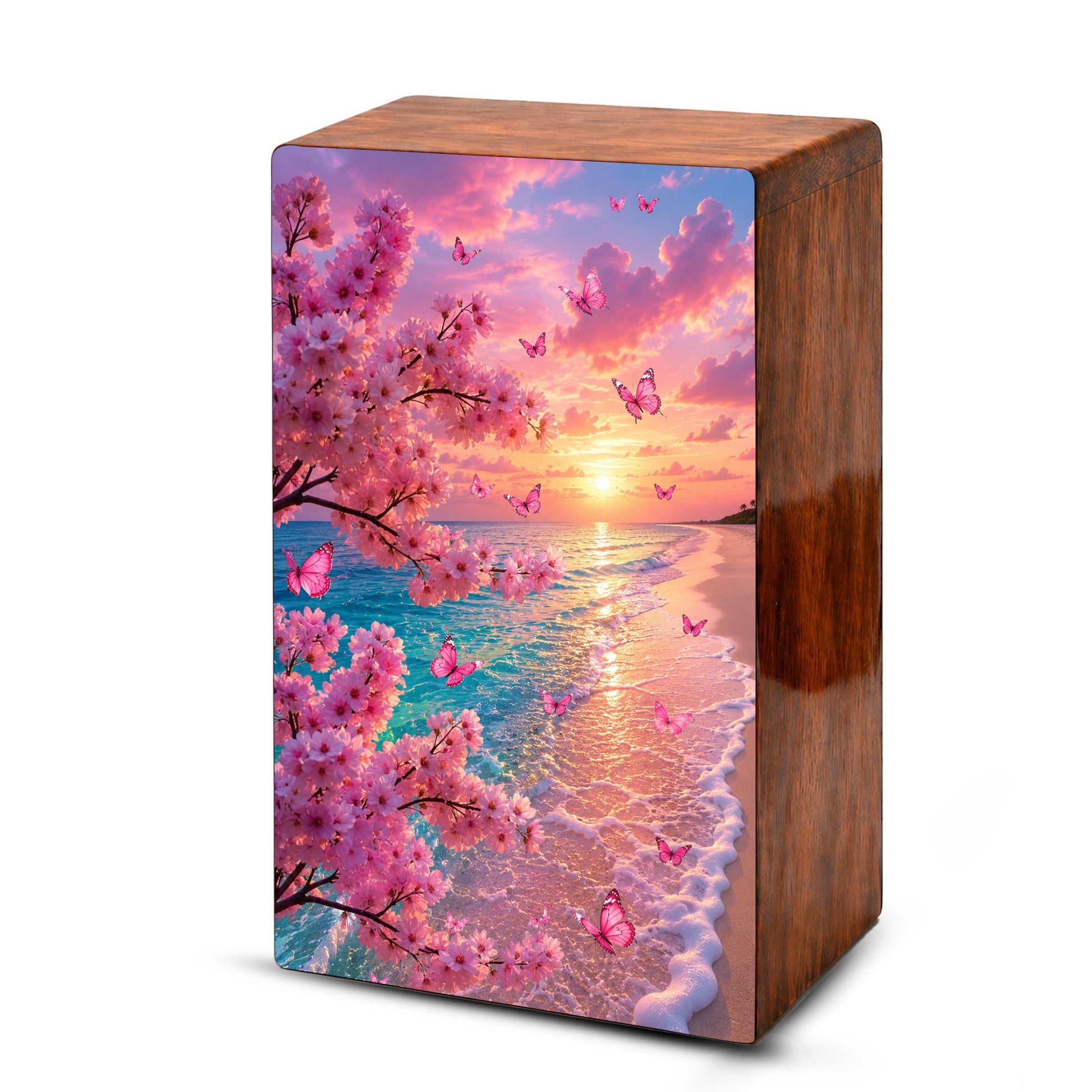 Pink Butterfly Urn For Ashes Women - Personalized Beach Scene Mini Cremation Urn